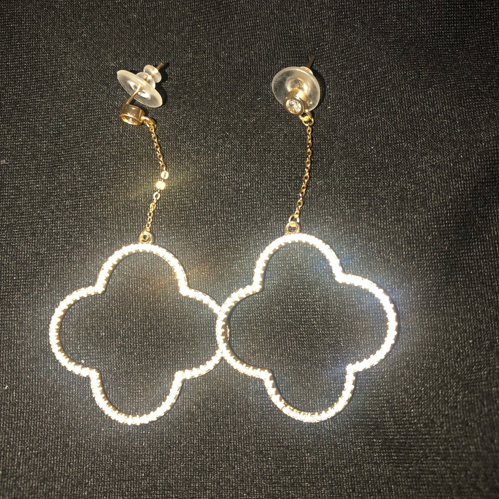 Gold Four-Leaf Clover Drop Earrings - Women Jewelry